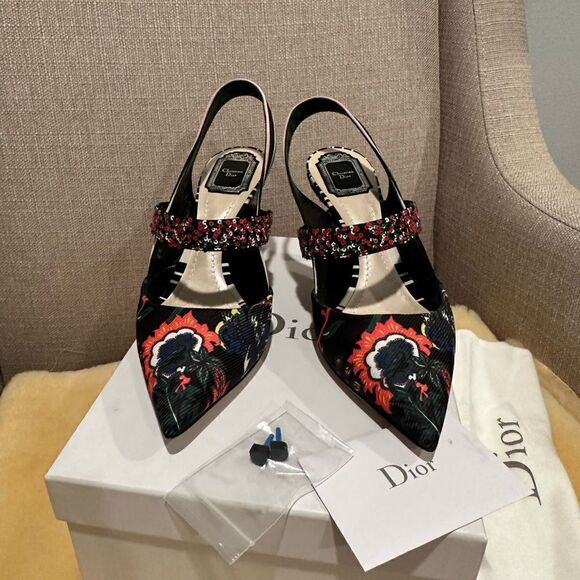 Christian Dior floral satin printed slingback pumps size 41,5 - Picture 8 of 13